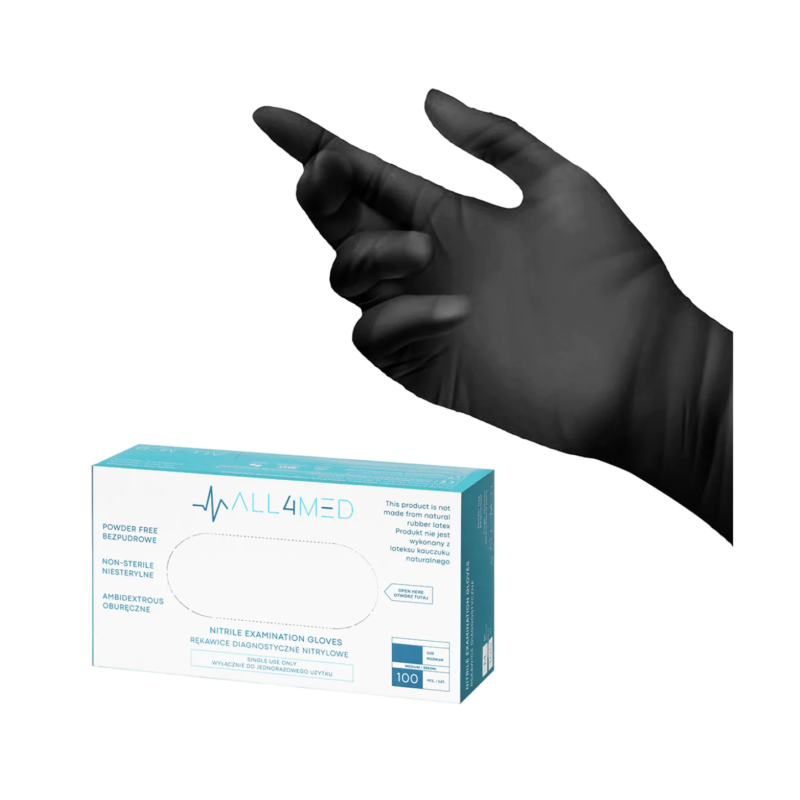 Luvas Descartáveis de Nitrilo Sem Pó black M