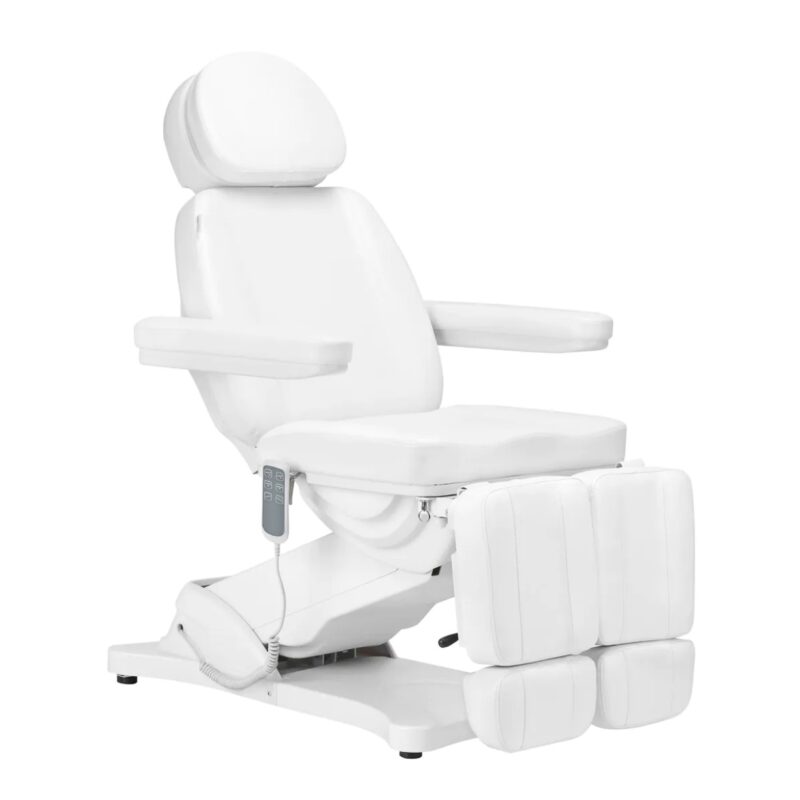 Cadeira de estética elétrica SILLON CLASSIC com 3 motores e apoio para os pés, branca.