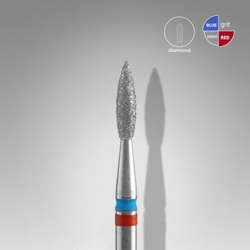 DUO broca diamantada para pele "chama" azul-vermelha EXPERT diâmetro 2,1 mm, parte útil 8 mm (divisível por 10)