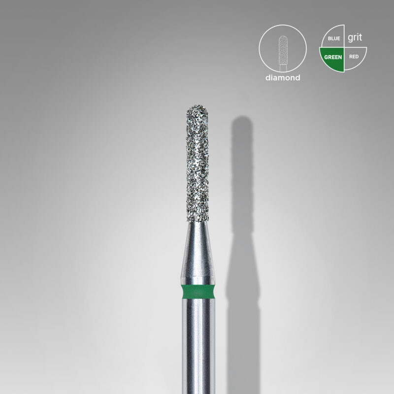 Broca diamantada para pele "cilindro" arredondada verde EXPERT diâmetro 1,4 mm, parte útil 8 mm (divisível por 10)