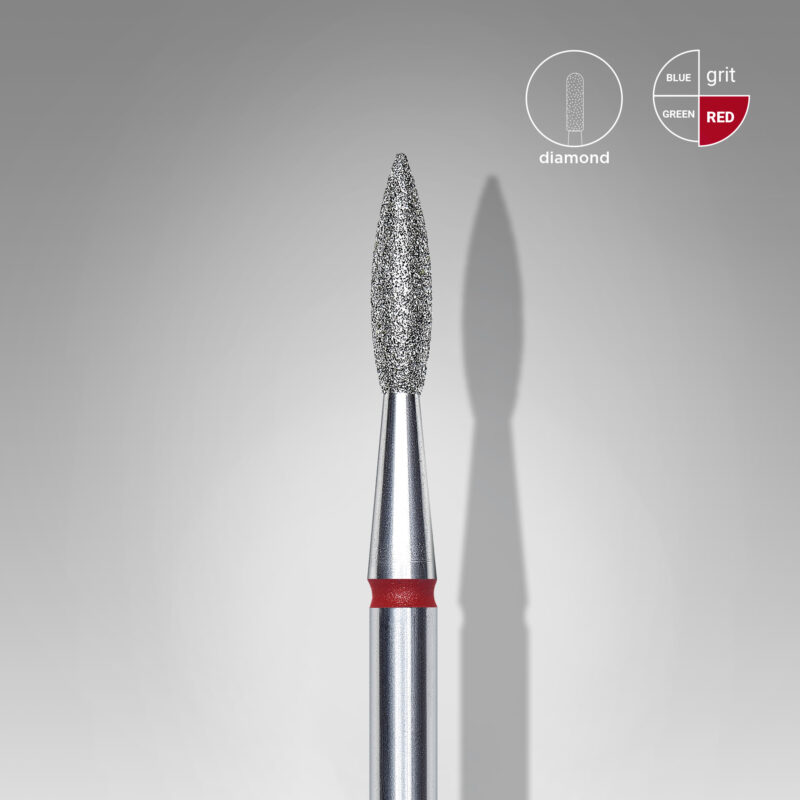 Broca diamantada para pele "chama" afiada vermelha EXPERT diâmetro 2,1 mm, parte útil 8 mm (divisível por 10)