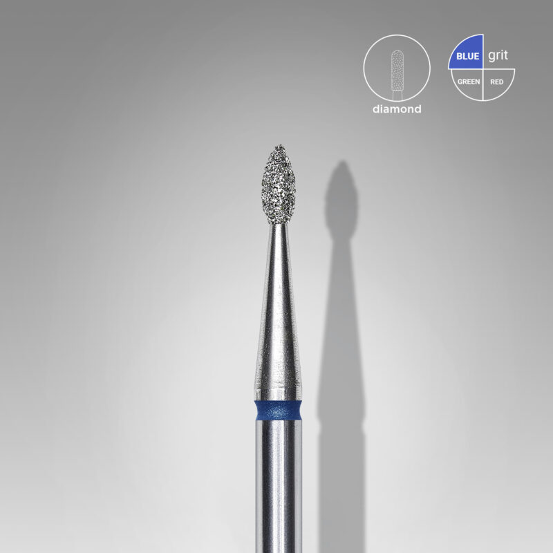 Broca diamantada para pele "gota" azul EXPERT diâmetro 1,6 mm, parte útil 4 mm (divisível por 10)