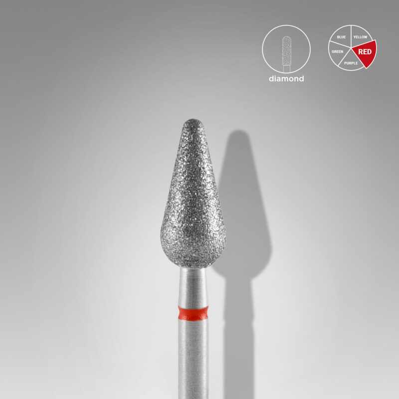 Broca diamantada para pele "pera" arredondada vermelha EXPERT diâmetro 5 mm, parte útil 12 mm (divisível por 10)