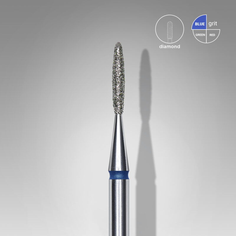 Broca diamantada para pele "chama" azul EXPERT diâmetro 1,4 mm, parte útil 8 mm (divisível por 10)