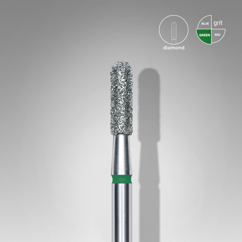Broca diamantada para pele "cilindro" arredondada verde EXPERT diâmetro 2,3 mm, parte útil 8 mm (divisível por 10)