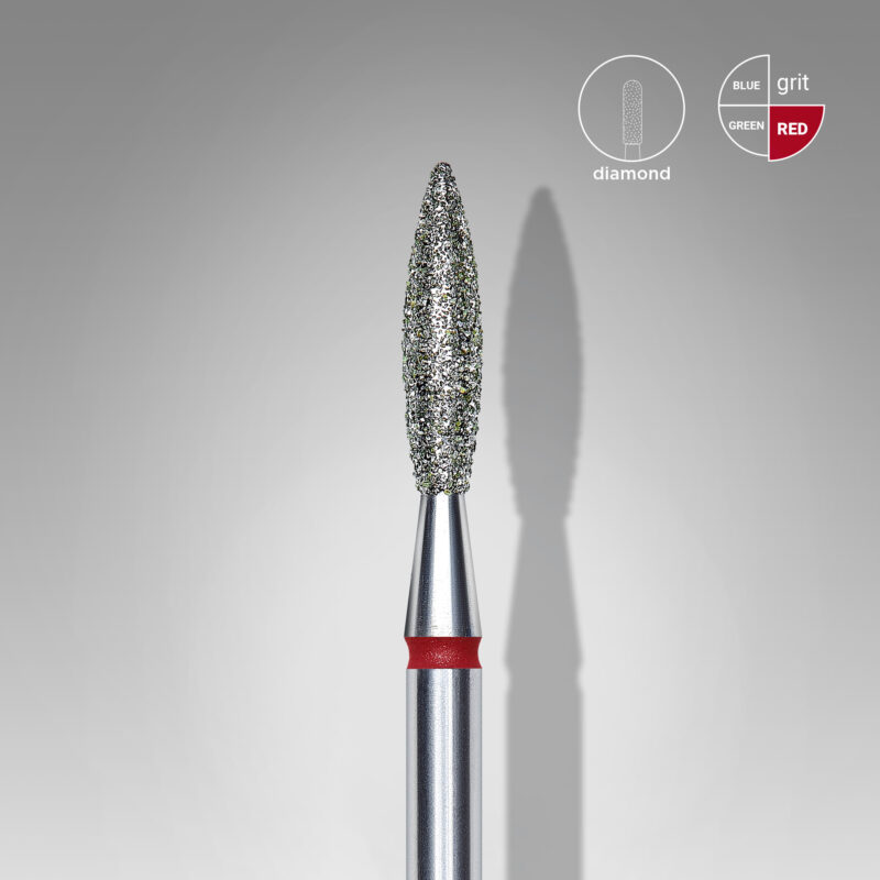 Broca diamantada para pele "chama" vermelha EXPERT diâmetro 2,3 mm, parte útil 10 mm (divisível por 10)