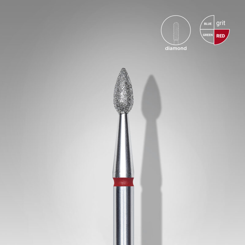 Broca diamantada para pele "gota" vermelha EXPERT diâmetro 2,3 mm, parte útil 5 mm (divisível por 10)