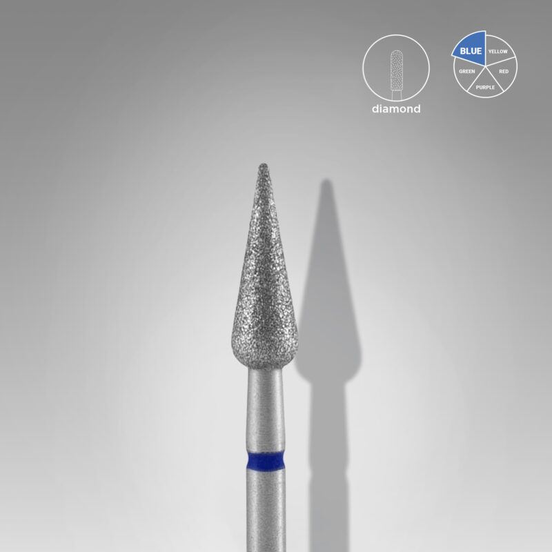 Broca diamantada para pele "pera" pontiaguda azul EXPERT diâmetro 4 mm, parte útil 12 mm (divisível por 10)