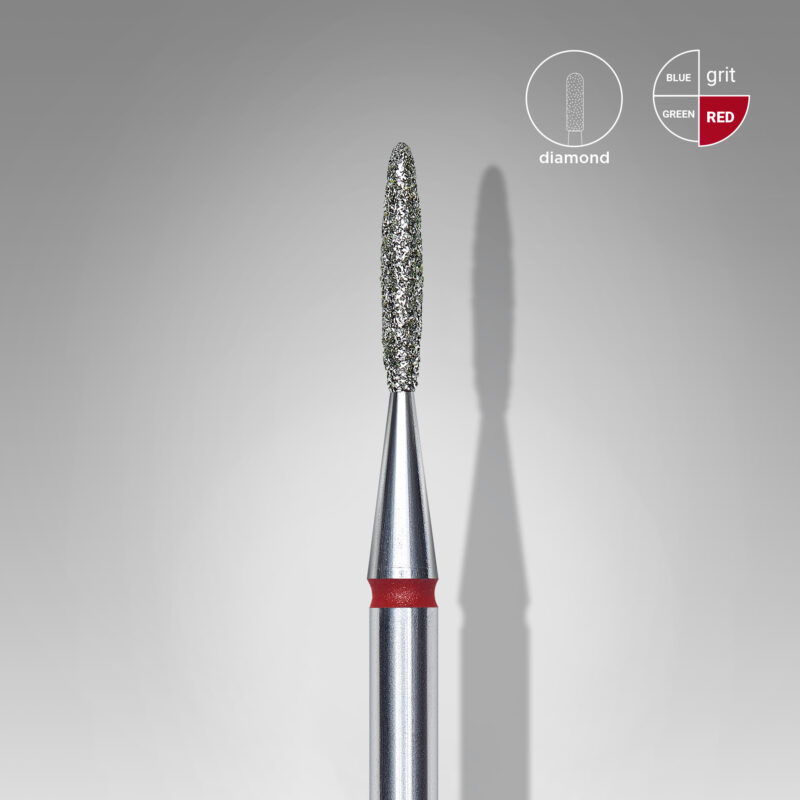 Broca diamantada para pele "chama" vermelha EXPERT diâmetro 1,4 mm, parte útil 8 mm (divisível por 10)