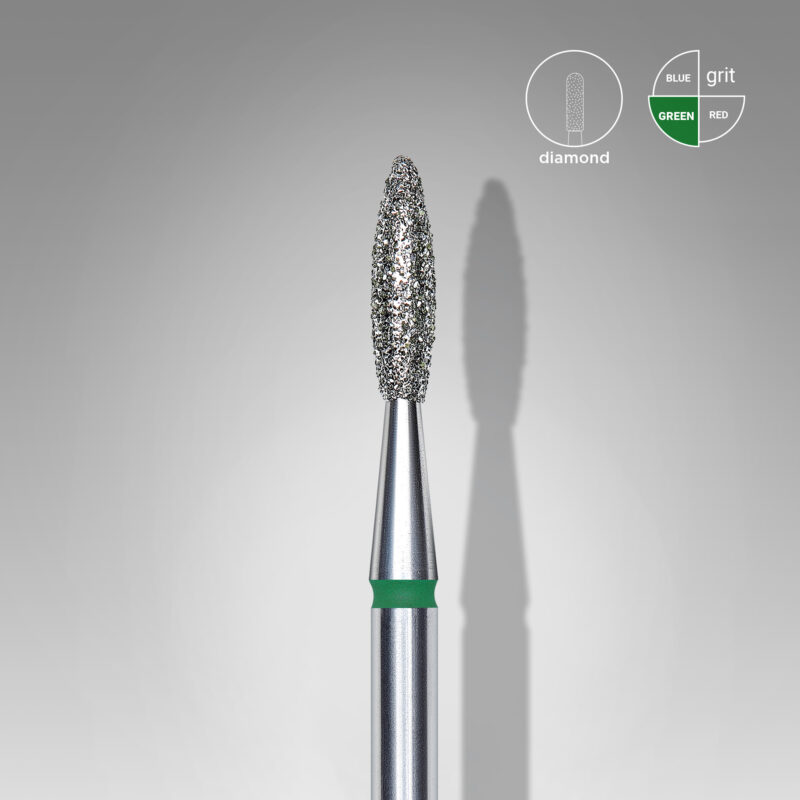 Broca diamantada para pele "chama" verde EXPERT diâmetro 2,1 mm, parte útil 8 mm (divisível por 10)