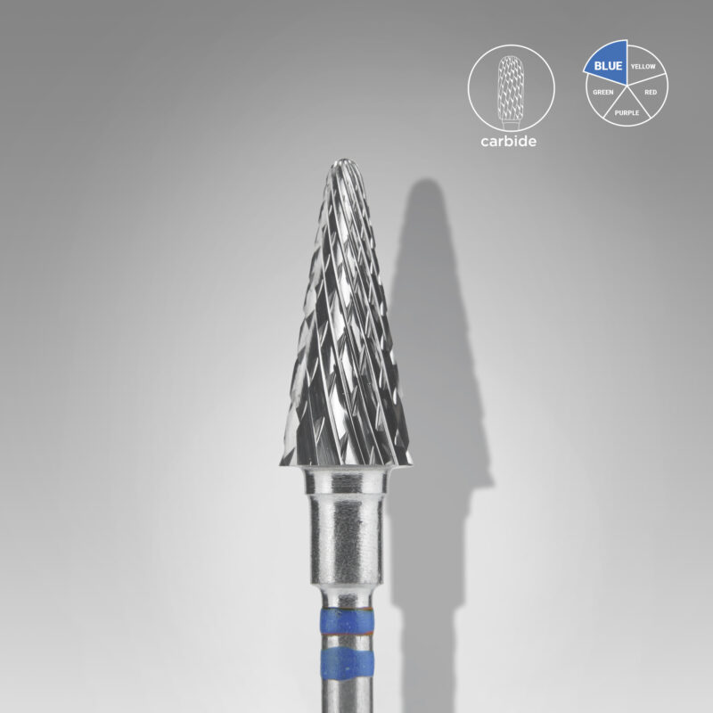Broca de carboneto para unhas para canhotos, "cone", azul, EXPERT, diâmetro 6 mm / parte útil 14 mm