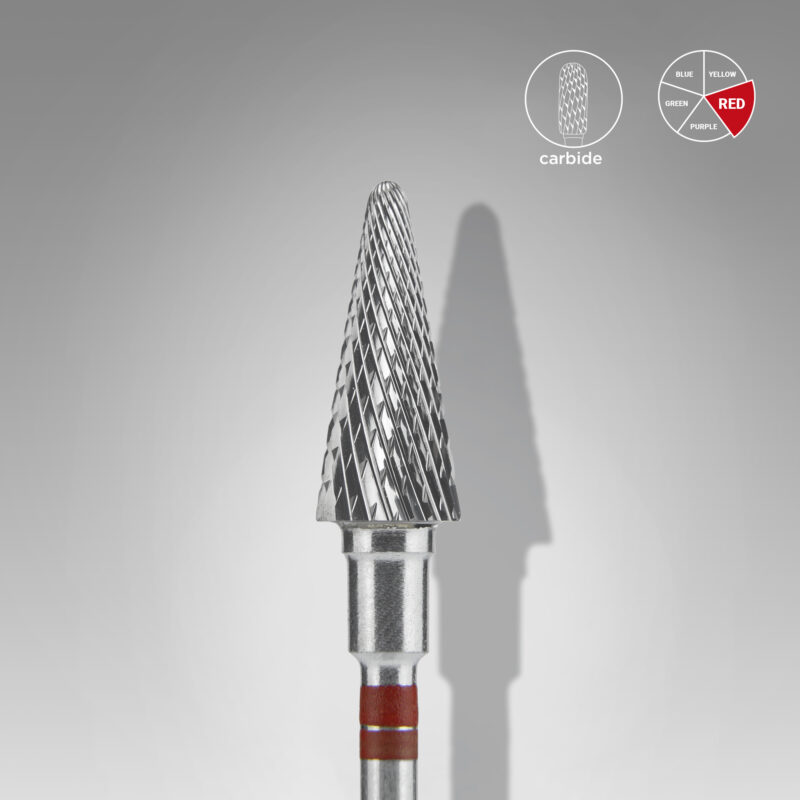 Broca de carboneto para unhas para canhotos, "cone", vermelha, EXPERT, diâmetro 6 mm / parte útil 14 mm