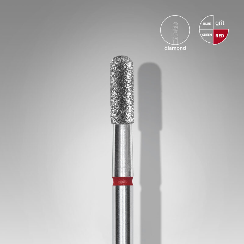 Broca diamantada para pele "cilindro" arredondada vermelha EXPERT diâmetro 2,3 mm, parte útil 6,5 mm (divisível por 10)