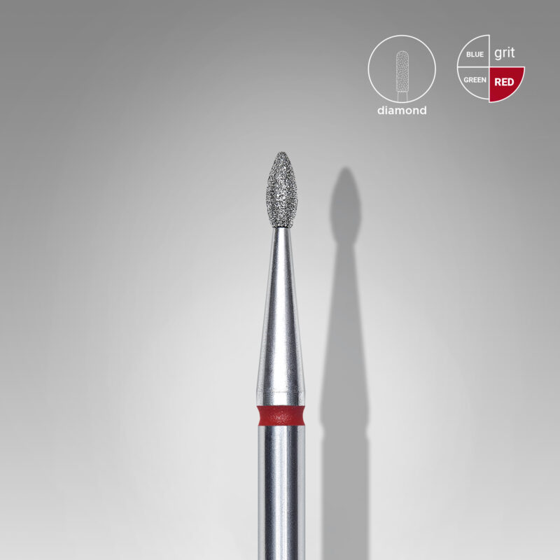 Broca diamantada para pele "gota" vermelha EXPERT diâmetro 1,6 mm, parte útil 4 mm (divisível por 10)