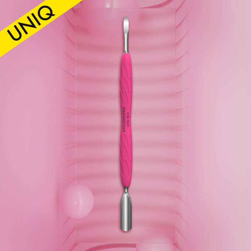 Espátula de manicure Gummy com cabo de silicone UNIQ 10 TIPO 6 (espátula larga arredondada e limpa-unhas)