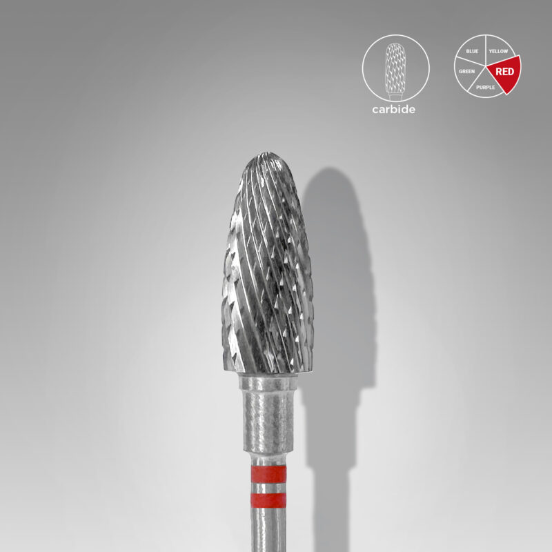Broca de carboneto para unhas para canhotos "milho" vermelha EXPERT, diâmetro 6 mm / parte útil 14 mm