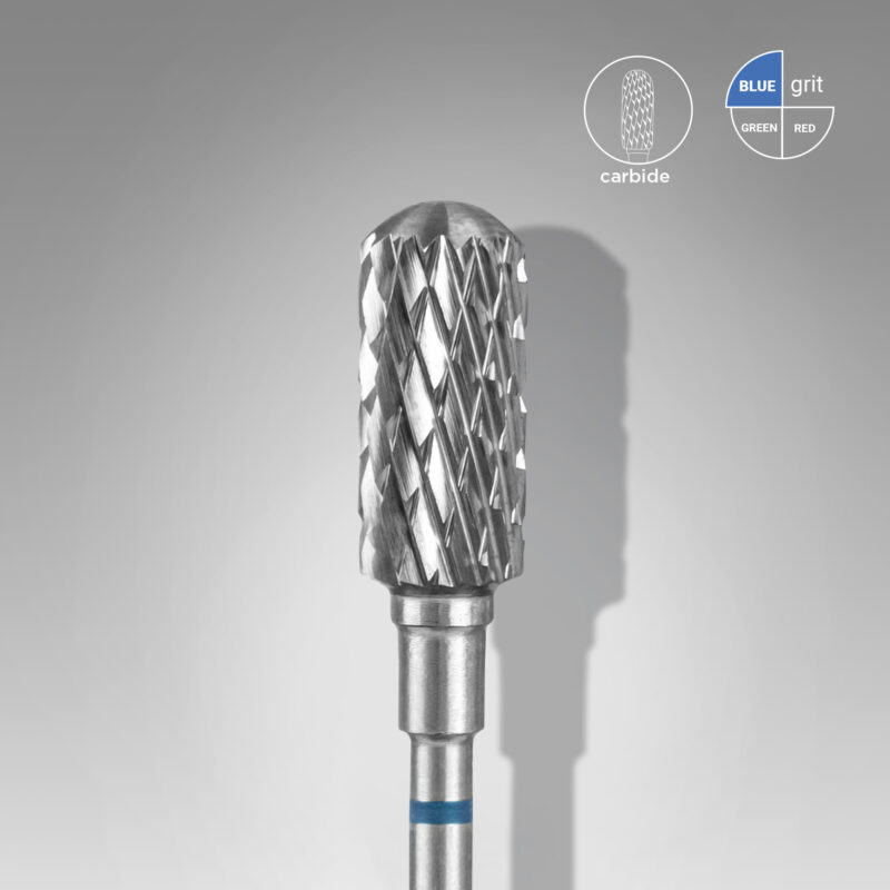 Broca de carboneto para unhas "cilindro" redondeado seguro, azul, EXPERT, diâmetro 6 mm / parte útil 14 mm