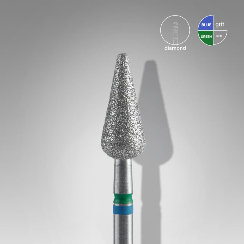 DUO broca diamantada para pele "pera" azul-verde EXPERT diâmetro 5 mm, parte útil 12 mm (divisível por 10)