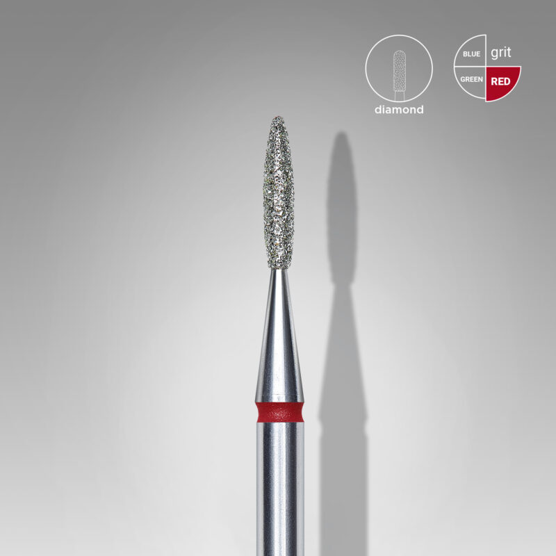 Broca diamantada para pele "chama" vermelha EXPERT diâmetro 1,6 mm, parte útil 8 mm (divisível por 10)