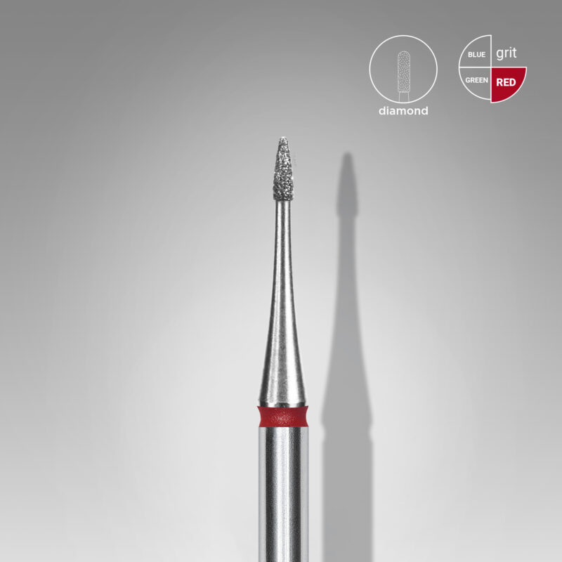 Broca diamantada para pele "chama" mini vermelha EXPERT diâmetro 1 mm, parte útil 3 mm (divisível por 10)