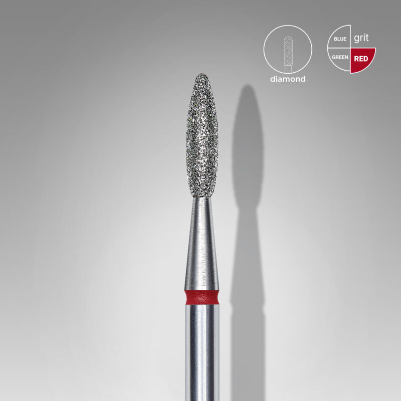 Broca diamantada para pele "chama" vermelha EXPERT diâmetro 2,1 mm, parte útil 8 mm (divisível por 10)