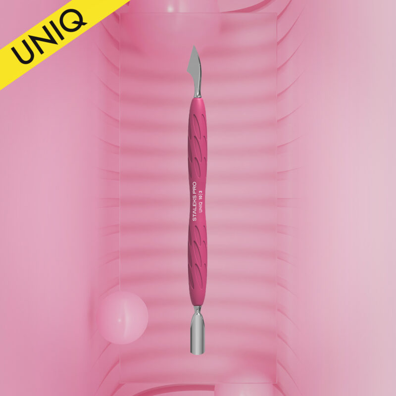 Empurrador de manicure com cabo de silicone UNIQ 10 TIPO 3 (arredondado estreito e faca)