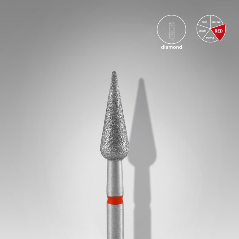 Broca diamantada para pele "pera" pontiaguda vermelha EXPERT diâmetro 4 mm, parte útil 12 mm (divisível por 10)