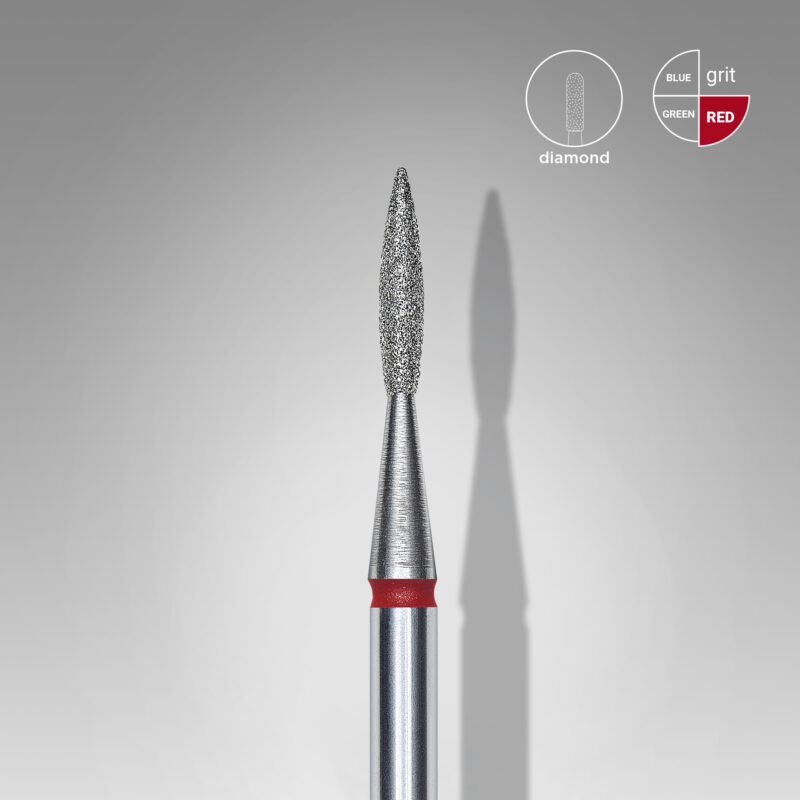 Broca diamantada para pele "chama" afiada vermelha EXPERT diâmetro 1,6 mm, parte útil 8 mm (divisível por 10)